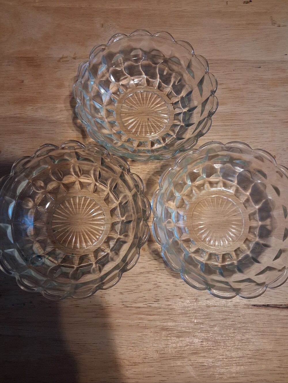 Vintage Clear Glass Scalloped Dessert Bowls - Set of 3